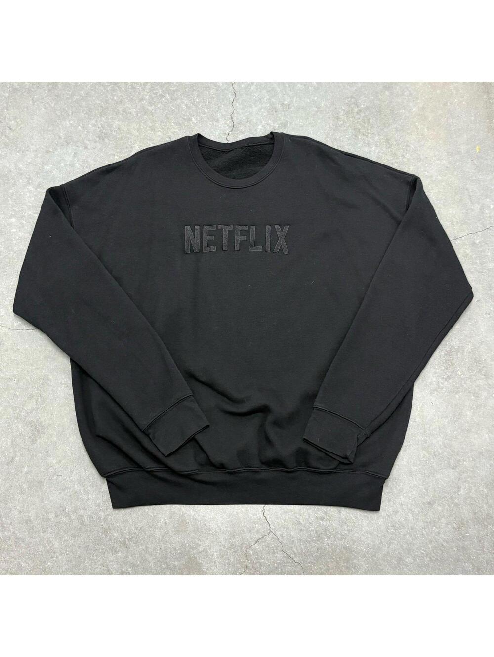 Netflix Embroidered Logo Black Pullover Crewneck Sweater